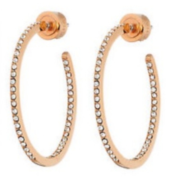 Michael Kors Inside Outside Pave Crystal Earrings Open Hoop Rose Gold Tone NWT - Picture 1 of 15